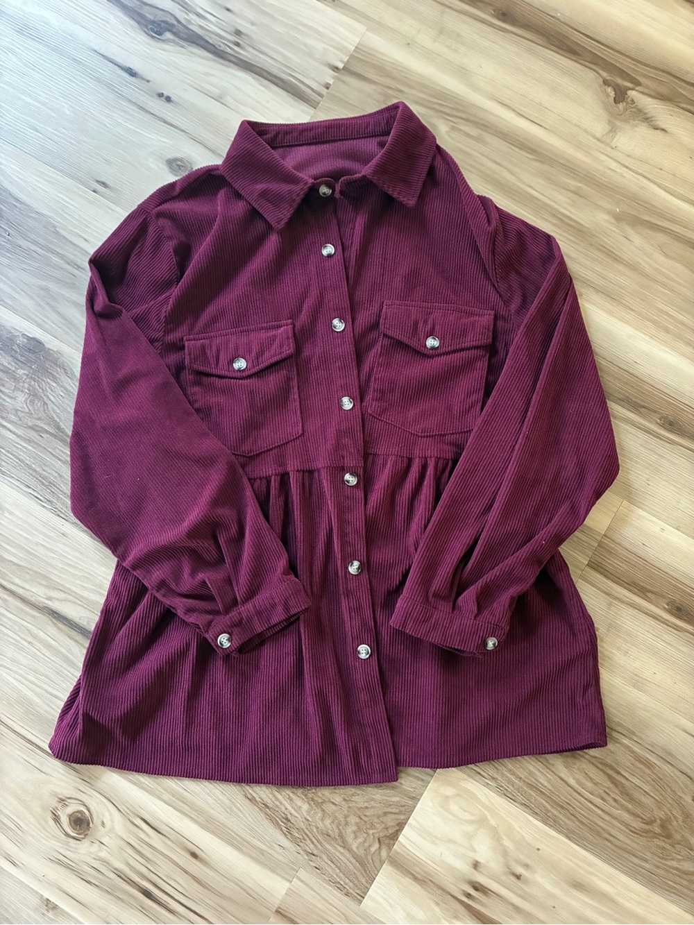 Women's Burgundy Corduroy Button-Up Jacket